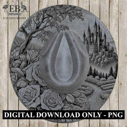 Castle Flowers 3 Hat File, Laser Hat Burning Design, Digital Download PNG, Hat Burning Template, Hat Laser Engraving Design, Hat File EB176