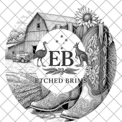 Cowgirl Boots 1 Hat Engraving, Western Brim PNG Template, Digital Laser Design Wide Brim Faux Suede Hat, Boho,Laser Hat Burning File EB444