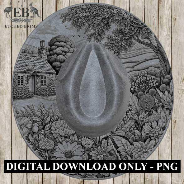 Cottage 6 Laser Hat Burning Design, Digital Download PNG, Hat Burning Template, Hat Laser Engraving Design, Wide Brim Hat Laser File, EB23