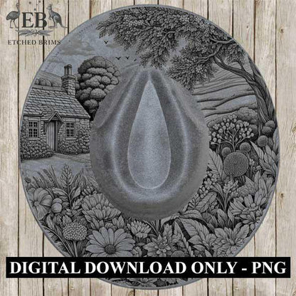 Cottage 6 Laser Hat Burning Design, Digital Download PNG, Hat Burning Template, Hat Laser Engraving Design, Wide Brim Hat Laser File, EB23