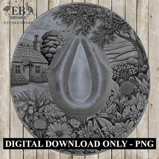 Cottage 6 Laser Hat Burning Design, Digital Download PNG, Hat Burning Template, Hat Laser Engraving Design, Wide Brim Hat Laser File, EB23