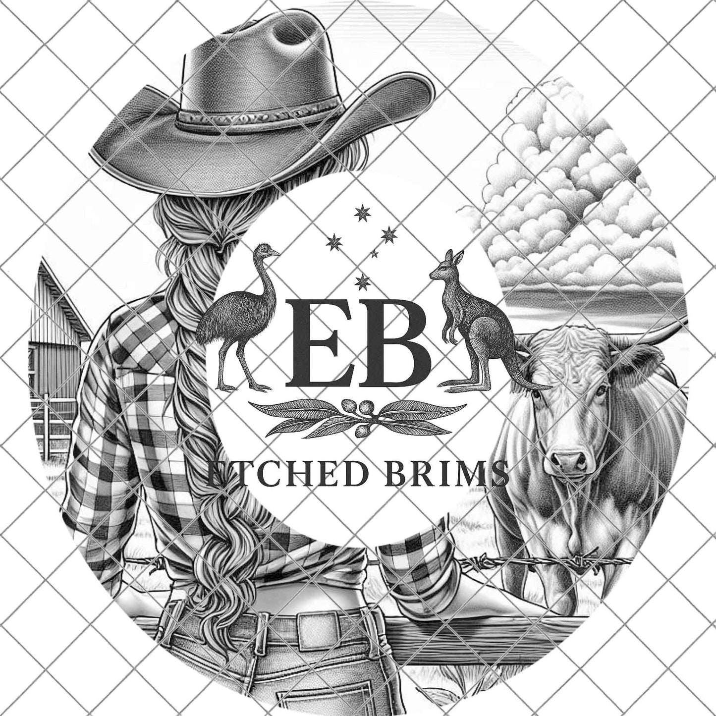Cowgirl & Cow 5, Hat Burning Design, Wide Brim Hat Burning Template, Laser Hat Engraving Template, Printable Stencil, EB768