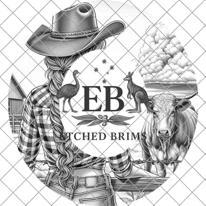 Cowgirl & Cow 5, Hat Burning Design, Wide Brim Hat Burning Template, Laser Hat Engraving Template, Printable Stencil, EB768