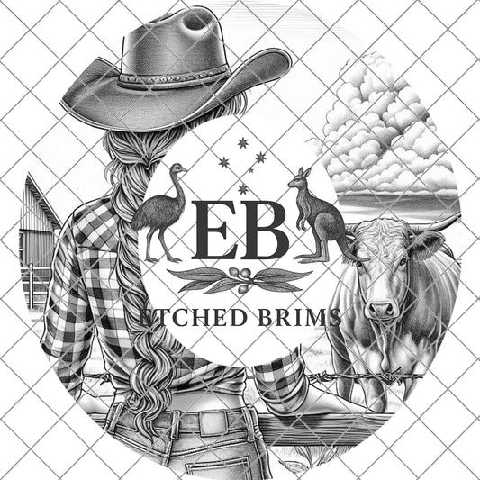 Cowgirl & Cow 5, Hat Burning Design, Wide Brim Hat Burning Template, Laser Hat Engraving Template, Printable Stencil, EB768