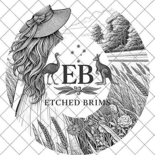 Woman & Flowers Field 3 Hat Engraving Template, Digital Laser Burn Design, Wide Brim Faux Suede Hats, BOHO, Laser Hat Burning File EB328