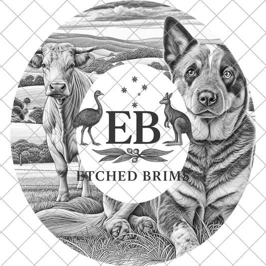Blue Heeler Dog and Cow, Hat Burning Design, PNG for Laser Engraving, Cattle Dog PNG, Western Hat Design, Digital File for Burning, EB960