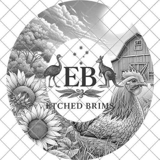 Chicken & Sunflowers, Hat Burning Design, Digital Download PNG, Hat Burning Templates, Laser Engraving Design, Hat Burning Stencils, EB507