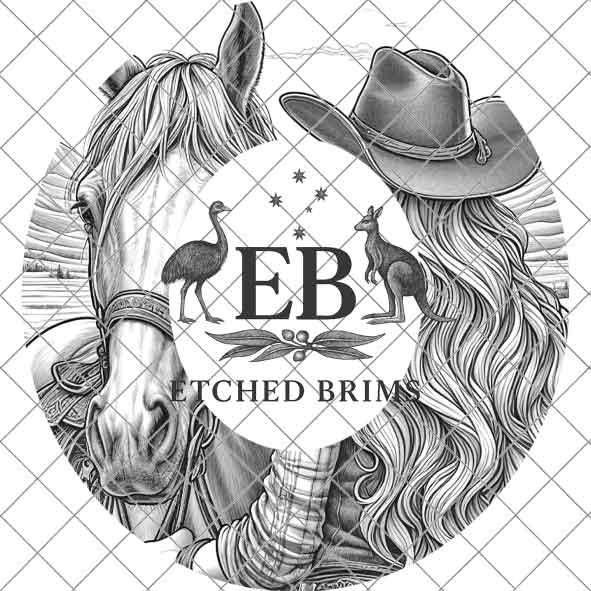 Cowgirl Horse 2 Hat Burning Design, Digital Download PNG, PDF, Hat Burning Template, Hat Laser Engraving Design, Printable Stencil, EB538
