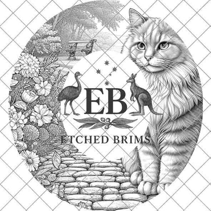 Cat Flowers 10, Laser Hat Burning Design, Digital Download PNG Hat Burning Template Hat Laser Engraving Design Wide Brim Hat Laser File EB88