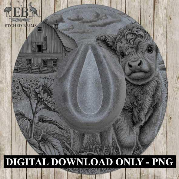 Highland Cow #2, Laser Hat Burning Design, Digital Download PNG, Hat Burning Template, Hat Laser Engraving Design, Wide Brim Hat File, EB52