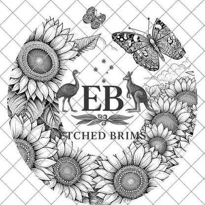 Sunflowers & Butterfly, Hat Burning Template, Hat Burning Stencil, Hat Laser Engraving Design, Wide Brim Hat, Printable Hat Template, EB578