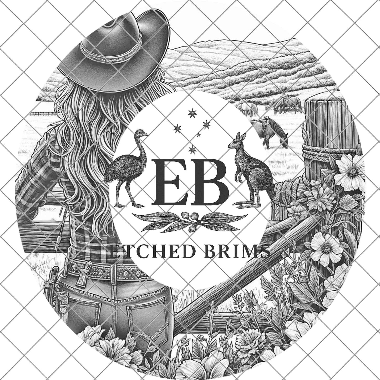 Cowgirl Flowers Hat Burning Design, Western Laser Engraving Template for Wide Brim Fedora, EB713