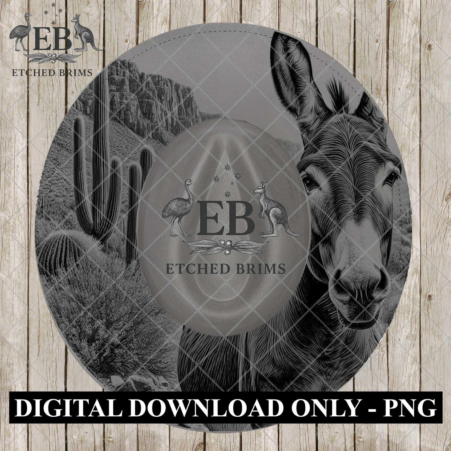 Mule Western Hat Burning Design | Wide Brim Hat Engraving Stencil, Cowboy Hat Laser Design, EB1200