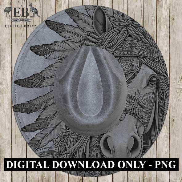 Indian Horse & Feathers 8, Laser Hat Burning Design, Digital Download PNG, Hat Burning Template, Hat Laser Engraving Design, Hat File EB102