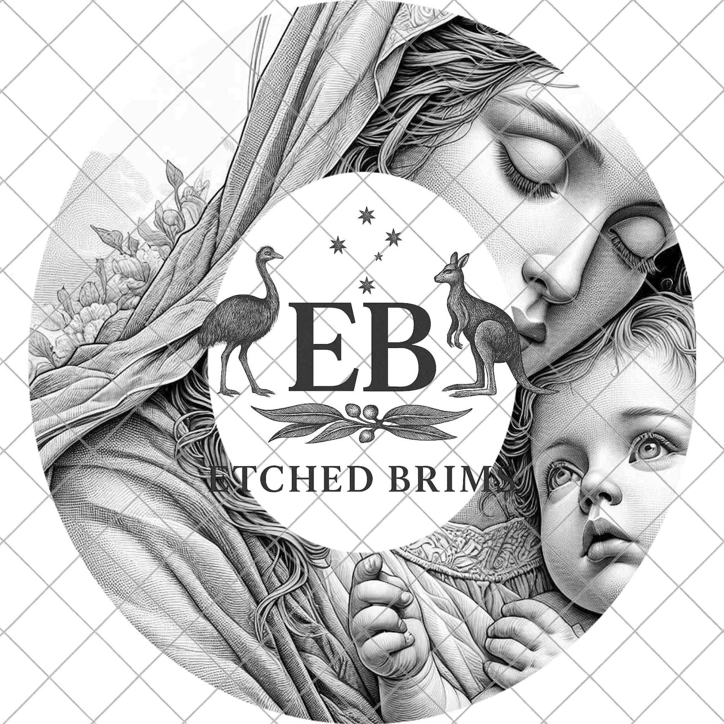 Virgin Mary with Baby Jesus, Hat Engraving Template, Holy Mother Love, Laser Etching Design for Wide Brim Fedora, EB904