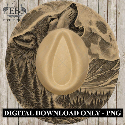 Wolf, Burned Hat Templates, Wide Brim Hat Pattern, Pyrography Hat Design, PNG File, Hat Burning Design, EB804