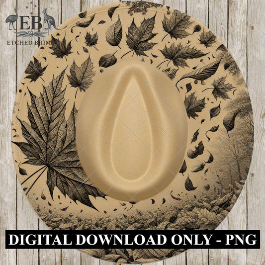 Fall Autumn Leaves, Hat Burning Design, Laser Design for Wide Brim Faux Suede Hats, Hat Burning Template, Pyrography Hat Design, EB774