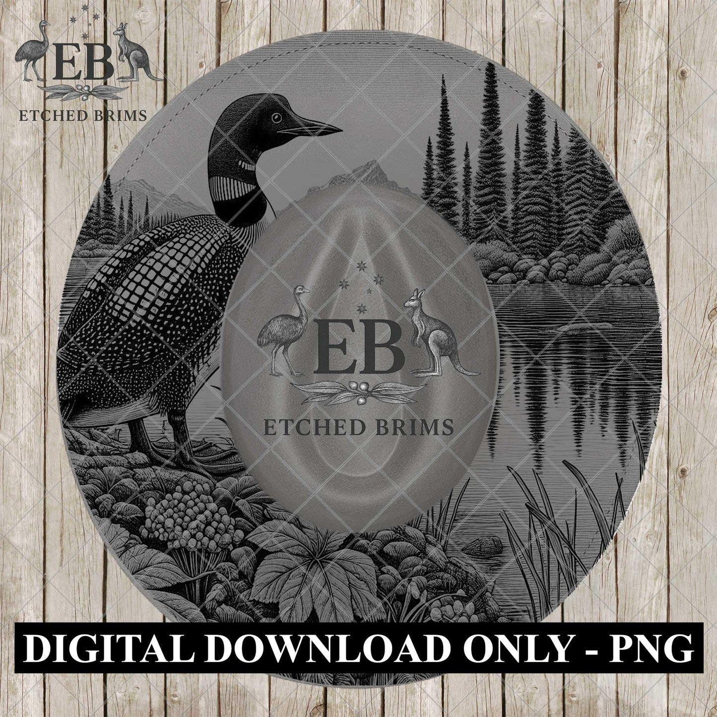 Loon Bird, Hat Burning Design, Wildlife Lake Scene, Hat Stencil, Hat Laser Engraving Design, Bird Design, EB1208