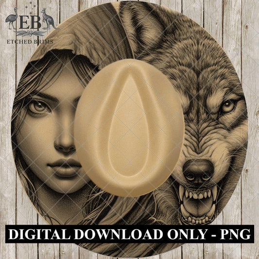 Girl & Wolf Hat Engraving Template, Wide Brim Hat Burning Design, Laser Hat Burning Design, Printable Stencil, Pyrography Art, EB828
