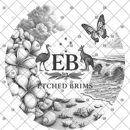 Tropical Frangipani Butterfly Hat Template, Coastal Cowgirl Hat Engraving File, Wide Brim Laser Burn Design, Western Hat Pattern, EB1192