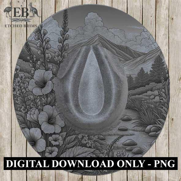 Mountain Flowers 3 Hat File, Laser Hat Burning Design, Digital Download PNG, Hat Burning Template, Hat Laser Engraving Design, Hat File EB37