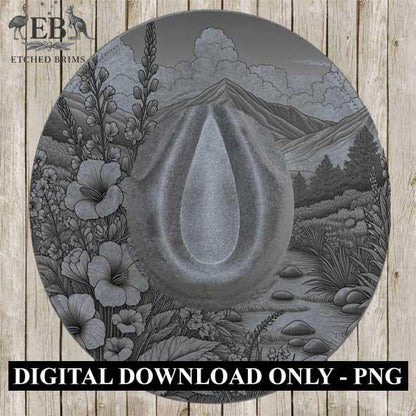 Mountain Flowers 3 Hat File, Laser Hat Burning Design, Digital Download PNG, Hat Burning Template, Hat Laser Engraving Design, Hat File EB37