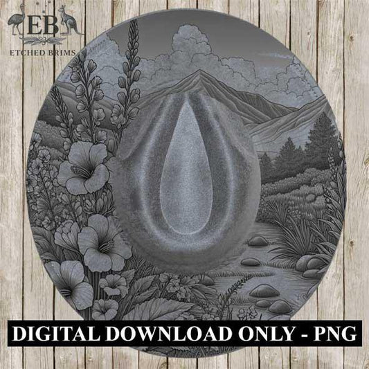 Mountain Flowers 3 Hat File, Laser Hat Burning Design, Digital Download PNG, Hat Burning Template, Hat Laser Engraving Design, Hat File EB37