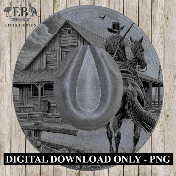 Cowboy & Horse 10 Hat Engraving, Western Brim PNG Template, Digital Laser Design Wide Brim Faux Suede Hat, Boho,Laser Hat Burning File EB173