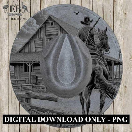 Cowboy & Horse 10 Hat Engraving, Western Brim PNG Template, Digital Laser Design Wide Brim Faux Suede Hat, Boho,Laser Hat Burning File EB173