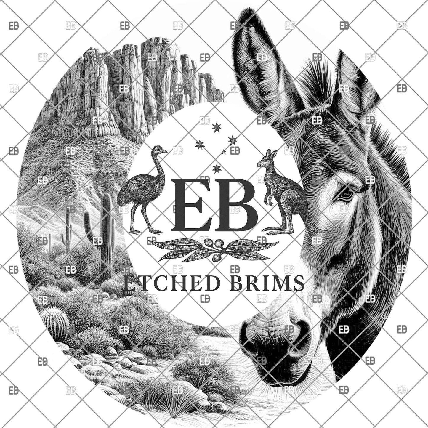 Mule Western Desert Hat Engraving Template | Wide Brim Hat Burning Stencil, Cowboy Hat Laser Design, EB1199