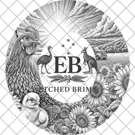 Chicken & Sunflowers, Hat Burning Design, Digital Download PNG, Hat Burning Templates, Laser Engraving Design, Hat Burning Stencils, EB504