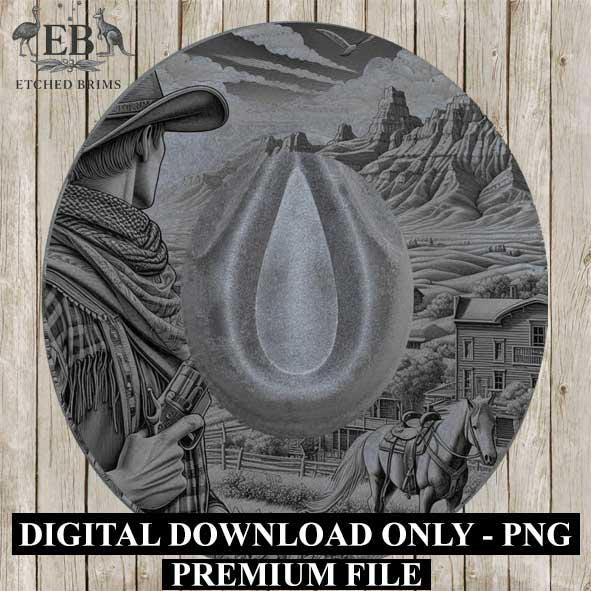 Cowboy & Horse 8 Hat Engraving, Western Brim PNG Template, Digital Laser Design Wide Brim Faux Suede Hat, Boho,Laser Hat Burning File EB171