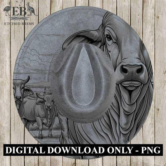 Brahman Bull 1 Laser Hat Burning Design, Digital Download PNG Hat Burning Template Hat Laser Engraving Design Wide Brim Hat Laser File EB146