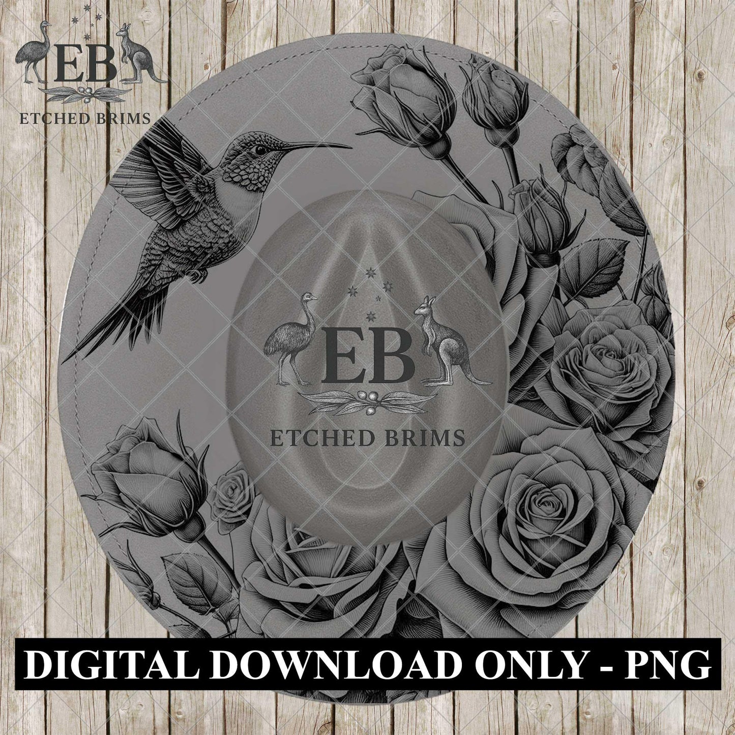 Roses, Butterflies and Hummingbird 3 Hat Burning Template for Laser Engraving and Hand Burning, PNG and 4 page PDF included, EB1187