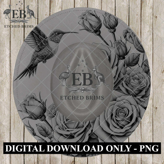 Roses, Butterflies and Hummingbird 3 Hat Burning Template for Laser Engraving and Hand Burning, PNG and 4 page PDF included, EB1187
