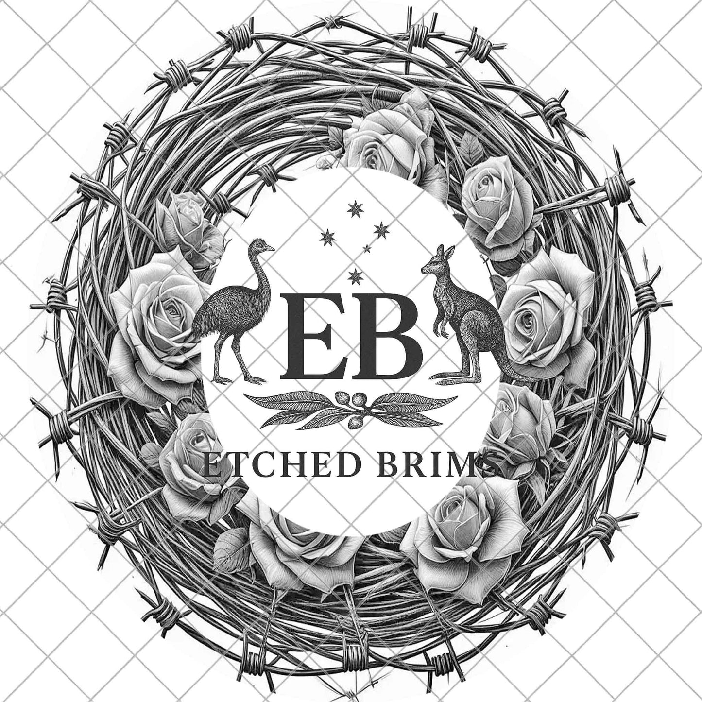 Barb Wire and Roses, Hat Engraving, Western Floral Laser Burning Template (Digital Download PNG), EB1102