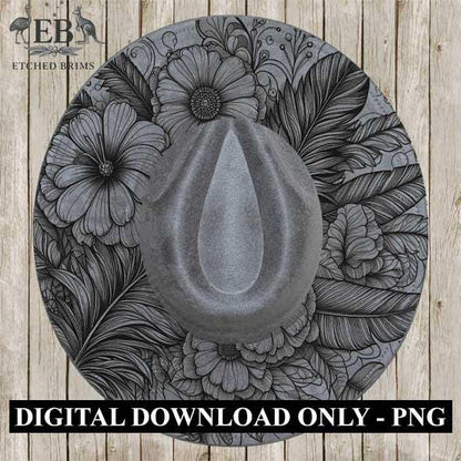 Boho Floral Feathers Laser Hat Burning Design, Digital Download PNG, Hat Burning Template Hat Laser Engraving Design Wide Brim Hat File EB05