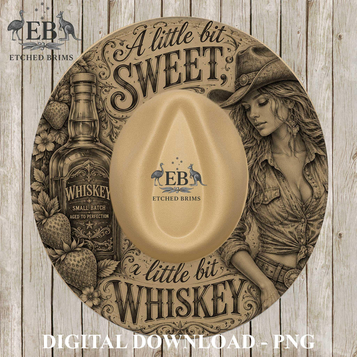 Whiskey Cowgirl, Hat Burning Template, Wide Brim Laser Hat Engraving Design, Printable Stencil, EB1371