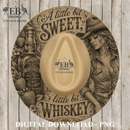 Whiskey Cowgirl, Hat Burning Template, Wide Brim Laser Hat Engraving Design, Printable Stencil, EB1371