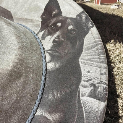 Sheepdog Spirit - Engraved Kelpie Wide Brim Hat, Vegan Suede Fedora Hat, Laser Engraved, Cowboy Hat, Burned Fedora, Kelpie Design