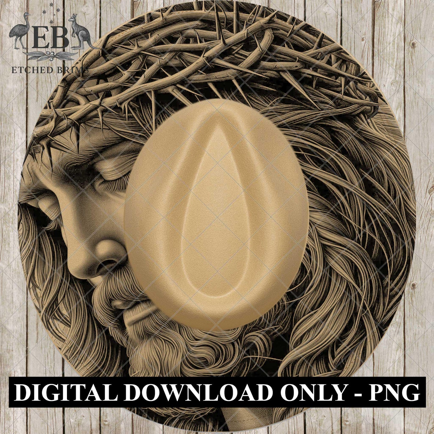 Jesus Crown of Thorns, Hat Burning Design, Christian Wide Brim Hat Design, Laser Engraving Brim Template PNG, EB688