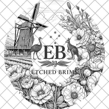 Hat Burning Design, Windmill & Wildflowers, PNG, PDF, Hat Burning Template, Cowgirl Hat, Laser Engraving, Wide Brim Hat Design, EB369