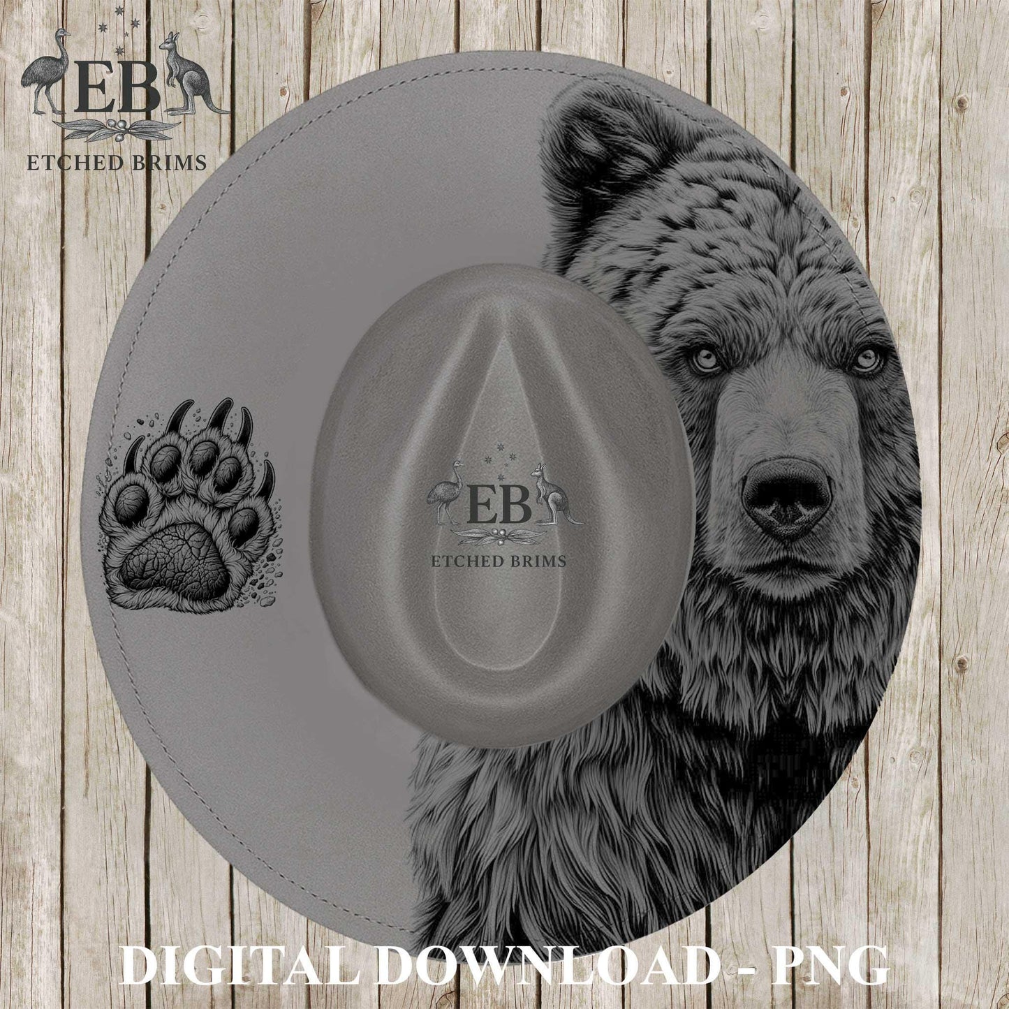 Grizzly Bear & Claw, Hat Burning Design, Wide Brim Hat Template, Hat Laser Engraving Design, Digital Download PNG, EB1234