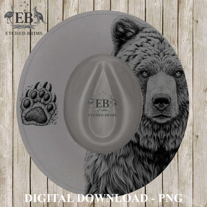 Grizzly Bear & Claw, Hat Burning Design, Wide Brim Hat Template, Hat Laser Engraving Design, Digital Download PNG, EB1234