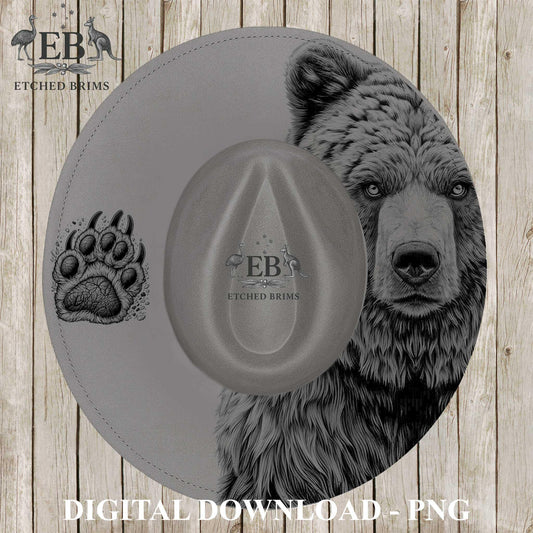 Grizzly Bear & Claw, Hat Burning Design, Wide Brim Hat Template, Hat Laser Engraving Design, Digital Download PNG, EB1234