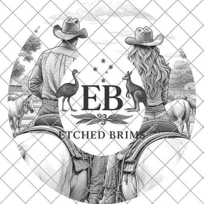 Cowgirl Cowboy 1, Laser Hat Burning Design, Digital Download PNG, Hat Burning Template, Hat Laser Engraving Design, Horse Hat File EB230