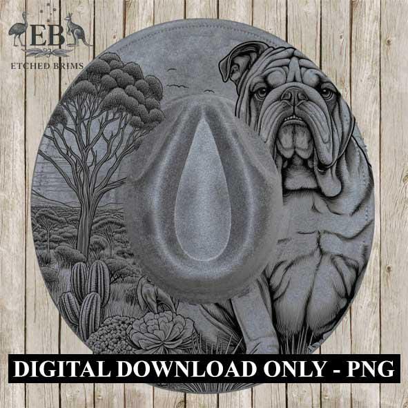 Bulldog Hat Engraving Template - PNG for Laser Hat Burning, Western Brim Design, Farm Dog Outline, Digital File for Hat Brim Burning – EB383