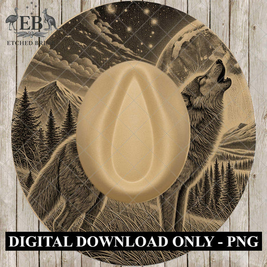 Wolf, Burned Hat Templates, Wide Brim Hat Pattern, Pyrography Hat Design, PNG File, Hat Burning Design, EB805