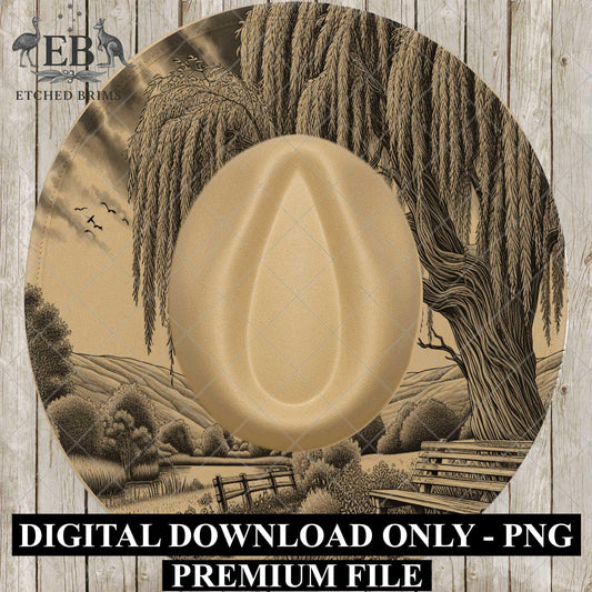 Weeping Willow Countryside, Hat Burning Design, Hand Burning Stencil, PDF & PNG, Hat Burning Template, Laser Engraving Design, EB731