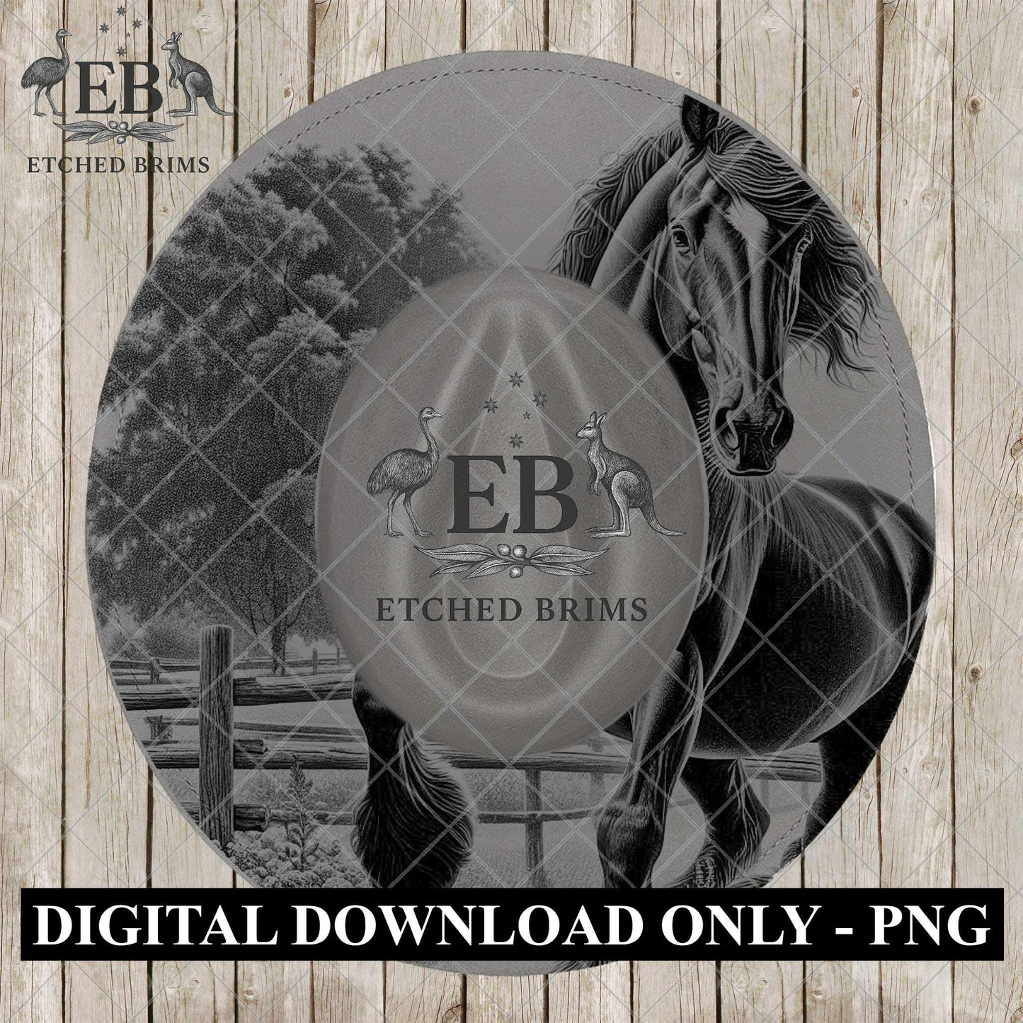 Freisian Horse, Hat Engraving Design, Digital Download PNG, Hat Burning Template, Wide Brim Hat Stencil, EB1202